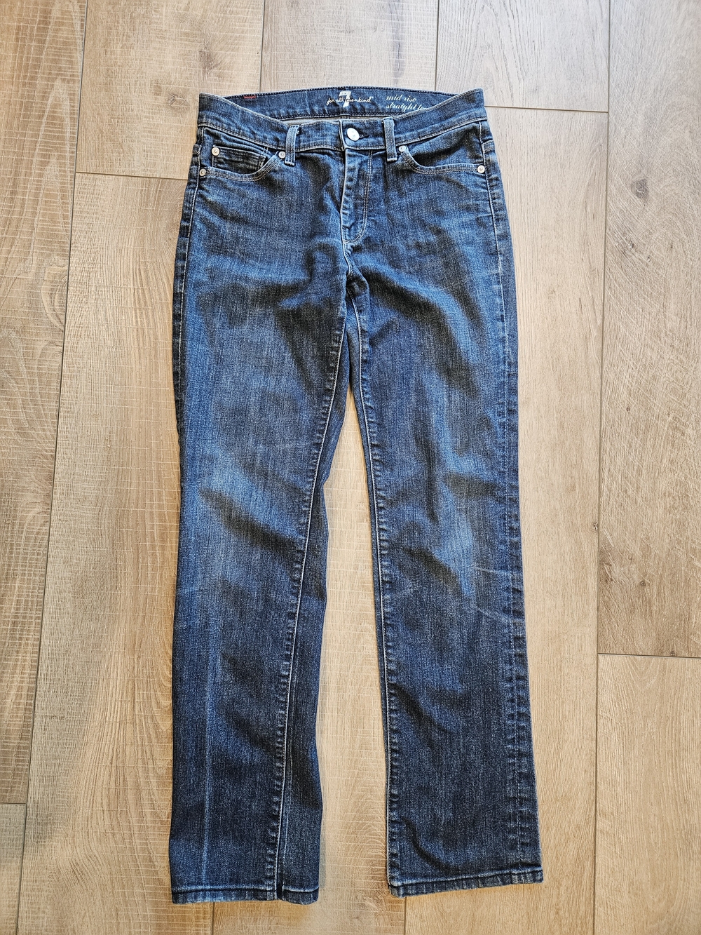 7 For All Mankind Mid Rise Straight Leg Jeans Size 26 (Fits Like A 28) Dark Wash